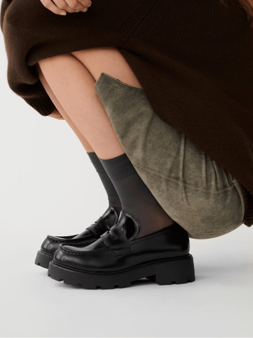 Vagabond Black Chunky Lug Sole Penny Loafers